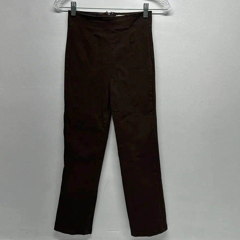 Reformation Pants Straight Leg Trousers Back Zip Cotton Stretch Brown Size 2